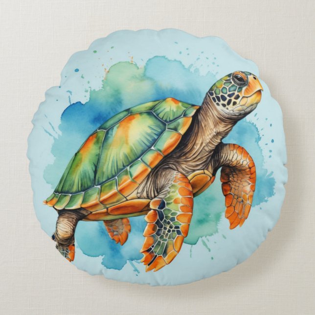 Cute Painting Turtle Round Cushion (Front)