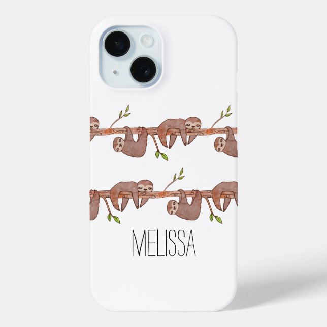 Cute pair of baby sloths on a tree branch Case-Mate iPhone case (Back)