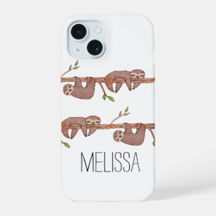 Cute pair of baby sloths on a tree branch iPhone 15 case