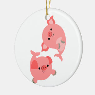 Cute Pair of Cartoon Merpigs Ceramic Tree Decoration