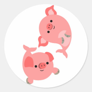 Cute Pair of Cartoon Merpigs Classic Round Sticker