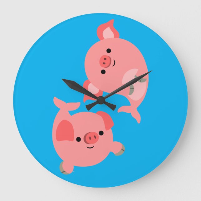Cute Pair of Cartoon Merpigs Large Clock (Front)