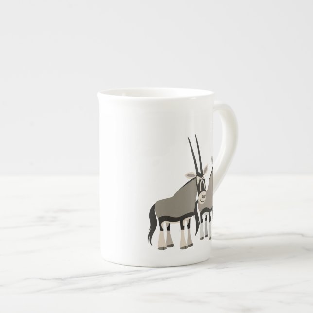 Cute Pair of Cartoon Oryxes Bone China Mug (Front Right)