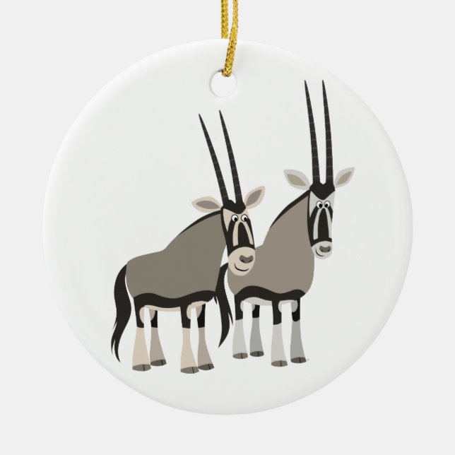 Cute Pair of Cartoon Oryxes Ornament (Front)