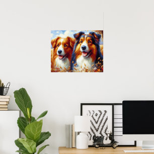 Cute pair of golden retriever dog art decor poster