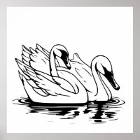 Cute Pair Of White Swan Line Art 