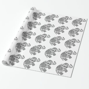 Cute Paisley Elephant In White And Black Wrapping Paper