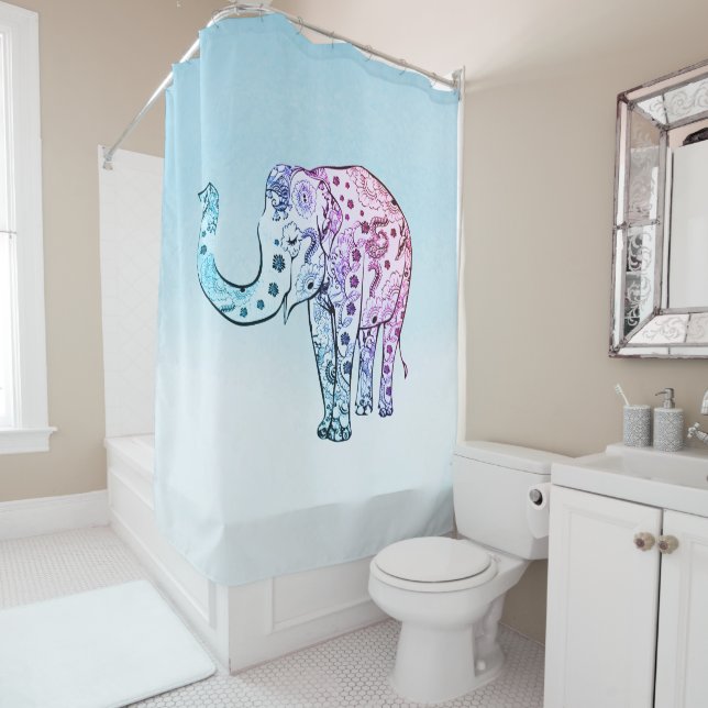 Cute Paisley Elephant Shower Curtain (In Situ)