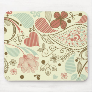Cute Paisley Hearts & Flowers Retro Floral Mouse Mat