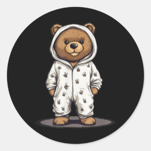 Cute Pajama Bear Outfit For Pyjamas And Teddy Bear Classic Round Sticker