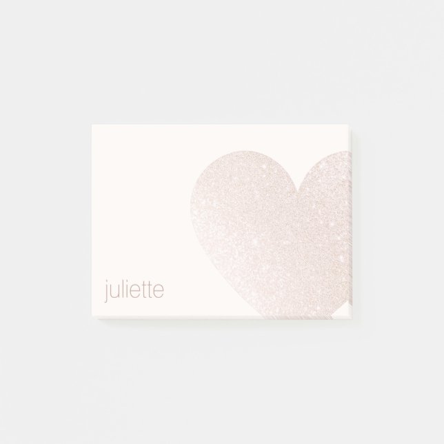 Cute Pale Pink Glitter Heart Post-it Notes (Front)