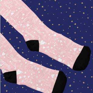 Cute Pale Pink Socks with Stars and Hearts