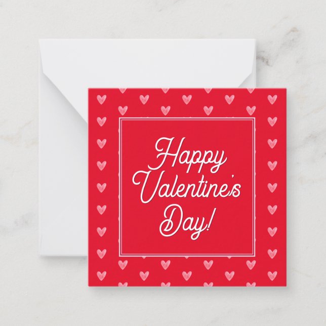 Cute Pale Watercolor Hearts Pattern on Red Card (Front)
