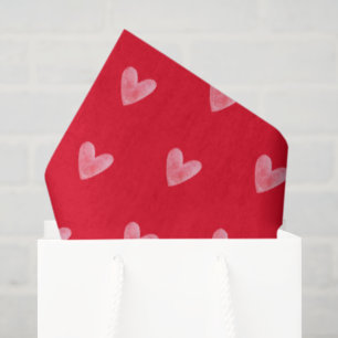 Cute Pale Watercolor Hearts Pattern on Red Tissue Paper