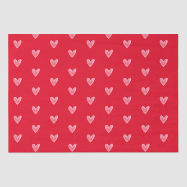 Cute Pale Watercolor Hearts Pattern on Red Tissue Paper (Front)