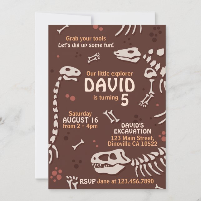 Cute Paleontology Dinosaur Bones Birthday Invite (Front)