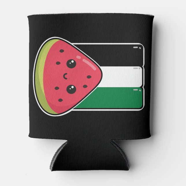 Cute Palestine flag with watermelon-Free Palestin  Can Cooler (Front)