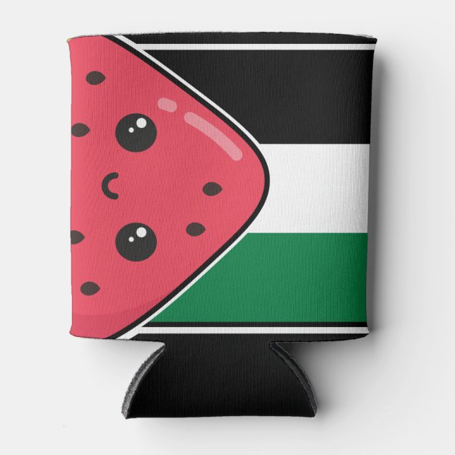 Cute Palestine flag with watermelon-Free Palestin  Can Cooler (Front)