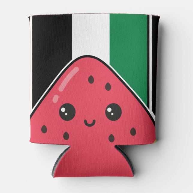 Cute Palestine flag with watermelon-Free Palestin  Can Cooler (Front)