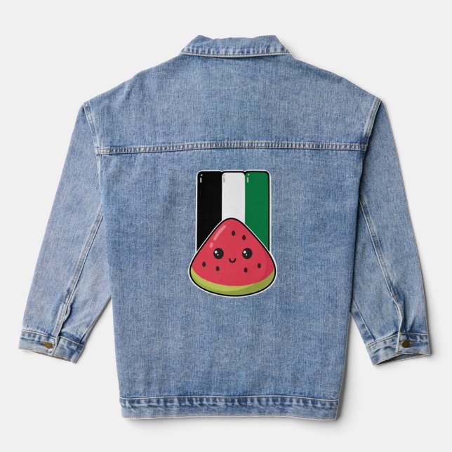 Cute Palestine flag with watermelon-Free Palestin  Denim Jacket (Back)