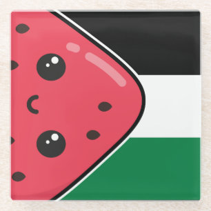 Cute Palestine flag with watermelon-Free Palestin  Glass Coaster