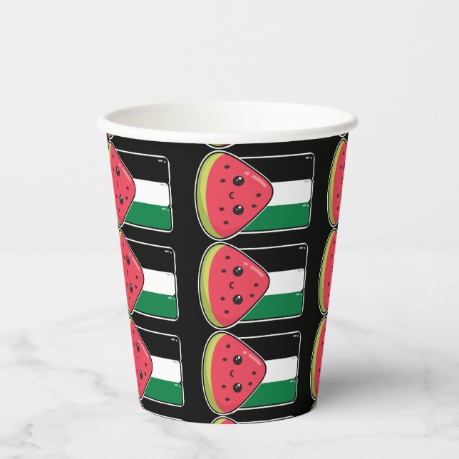 Cute Palestine flag with watermelon-Free Palestin  Paper Cups (Front)