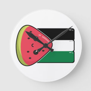 Cute Palestine flag with watermelon-Free Palestin Round Clock