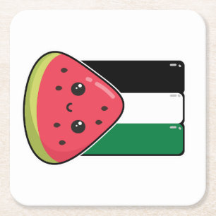 Cute Palestine flag with watermelon-Free Palestin  Square Paper Coaster