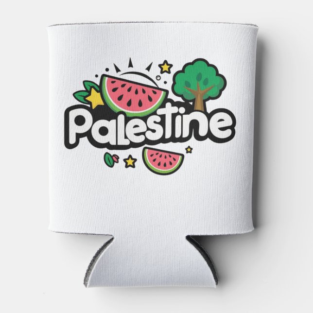 Cute Palestine word surrounded by watermelons tree Can Cooler (Front)