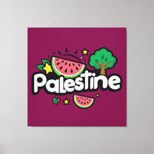 Cute Palestine word surrounded by watermelons tree Canvas Print
