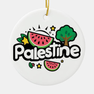 Cute Palestine word surrounded by watermelons tree Ceramic Tree Decoration