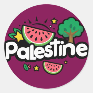 Cute Palestine word surrounded by watermelons tree Classic Round Sticker