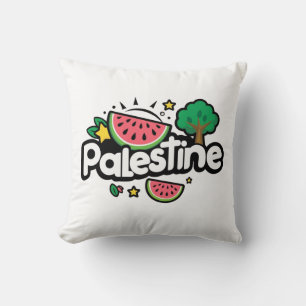 Cute Palestine word surrounded by watermelons tree Cushion