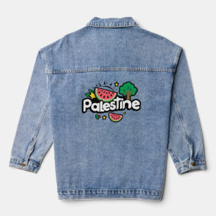 Cute Palestine word surrounded by watermelons tree Denim Jacket