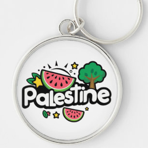 Cute Palestine word surrounded by watermelons tree Key Ring