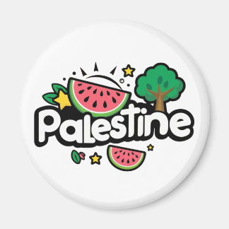 Cute Palestine word surrounded by watermelons tree Magnet
