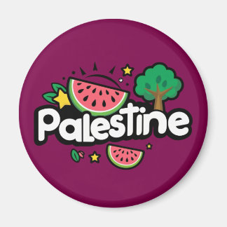 Cute Palestine word surrounded by watermelons tree Magnet