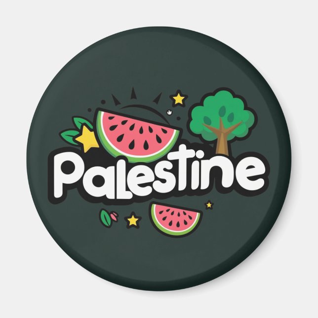 Cute Palestine word surrounded by watermelons tree Magnet (Front)