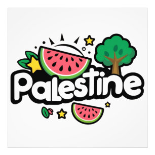 Cute Palestine word surrounded by watermelons tree Photo Print