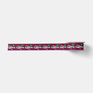 Cute Palestine word surrounded by watermelons tree Satin Ribbon
