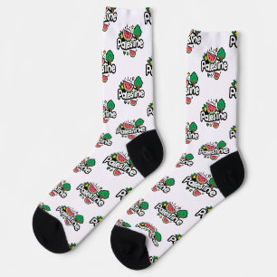 Cute Palestine word surrounded by watermelons tree Socks