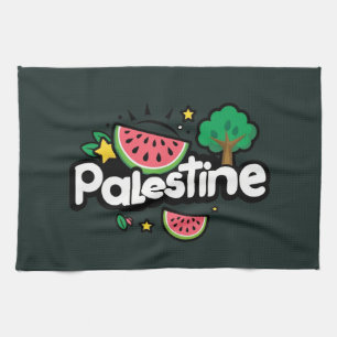 Cute Palestine word surrounded by watermelons tree Tea Towel