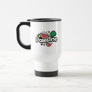 Cute Palestine word surrounded by watermelons tree Travel Mug
