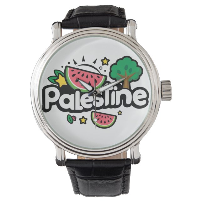 Cute Palestine word surrounded by watermelons tree Watch (Front)