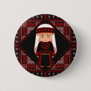 cute Palestinian girl Embroidery red tatreez   6 Cm Round Badge