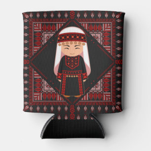 cute Palestinian girl Embroidery red tatreez   Can Cooler