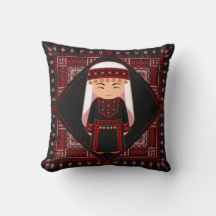 cute Palestinian girl Embroidery red tatreez Cushion