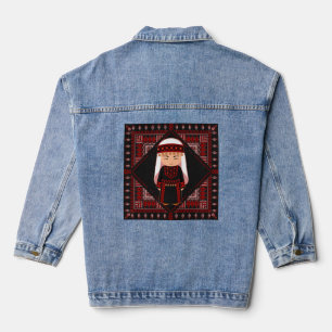 cute Palestinian girl Embroidery red tatreez   Denim Jacket