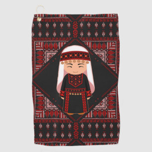 cute Palestinian girl Embroidery red tatreez   Golf Towel
