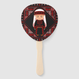 cute Palestinian girl Embroidery red tatreez Hand Fan